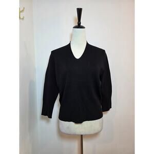 Vintage Pursuits Ltd Petite Silk Nylon Sweater Women's Medium Black V-Neck
